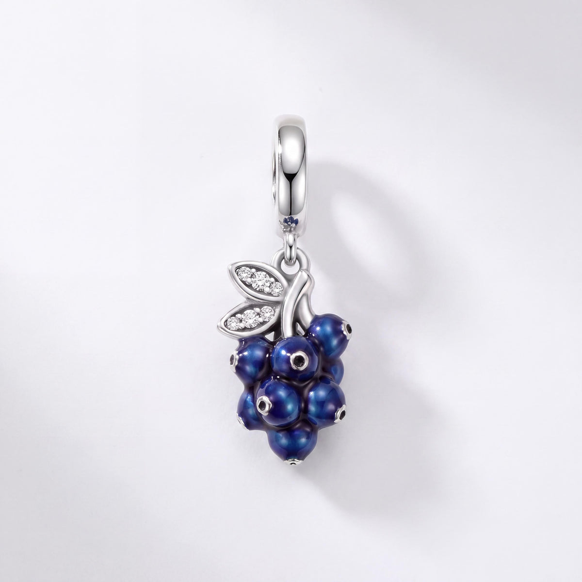 Blueberry Dangle Charm in 925 sterling silver with blue enamel and sparkling stones, fits European-style charm bracelets