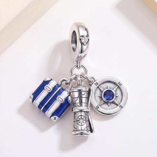 Travel Explorer Dangle in 925 sterling silver with blue and white enamel and sparkling stones