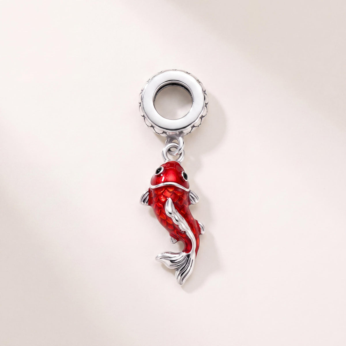 Red Koi Fish Dangle in 925 sterling silver with red and black enamel, fits European-style charm bracelets
