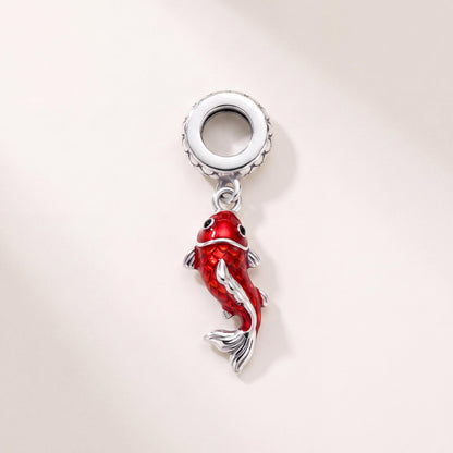 Red Koi Fish Dangle in 925 sterling silver with red and black enamel, fits European-style charm bracelets