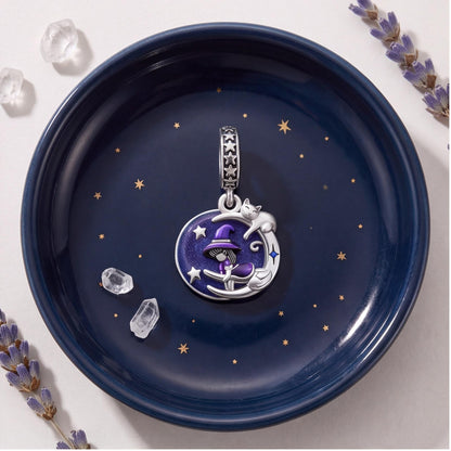 Witch Cat Moon Dangle, sterling silver dangle charm, photo 7