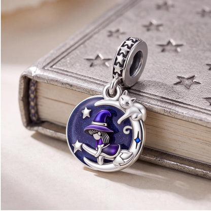 Witch Cat Moon Dangle on a silver charm bracelet