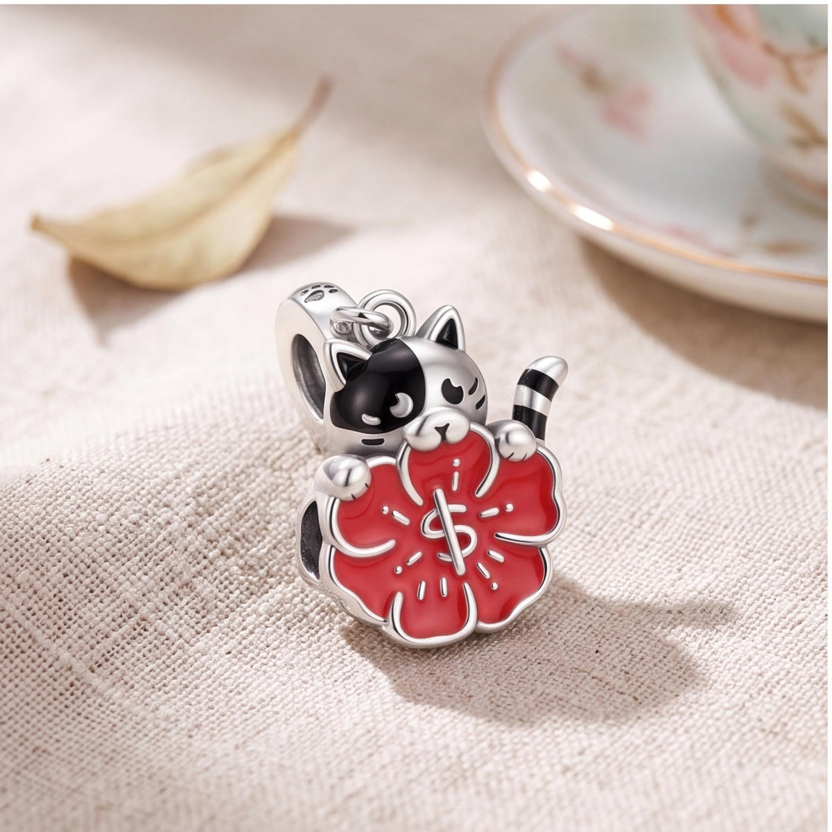 Cat on Flower Dangle styled as a gift