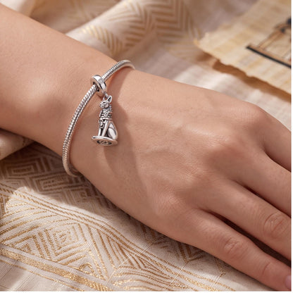 Egyptian Cat Charm close-up on a bracelet