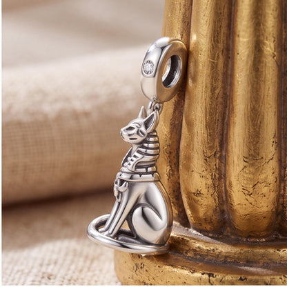 Egyptian Cat Charm on a silver charm bracelet