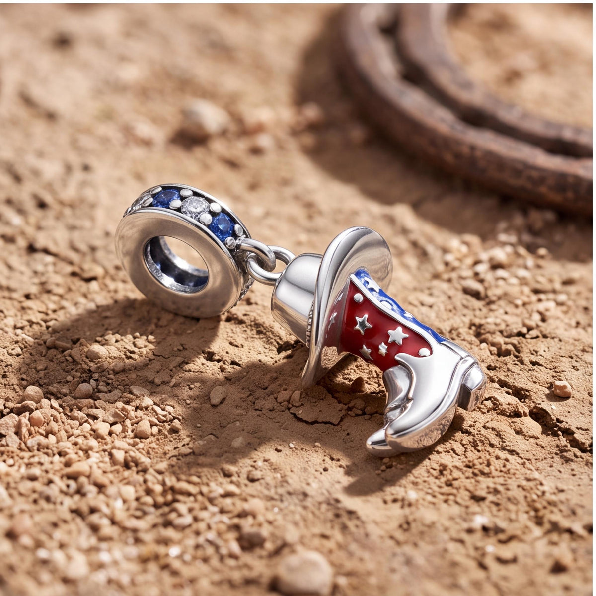 Cowboy Boot Hat Dangle on a silver charm bracelet