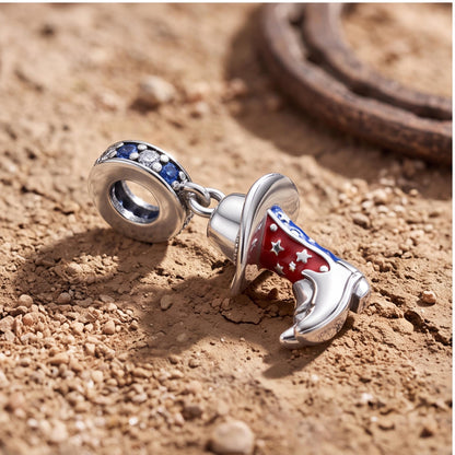 Cowboy Boot Hat Dangle on a silver charm bracelet