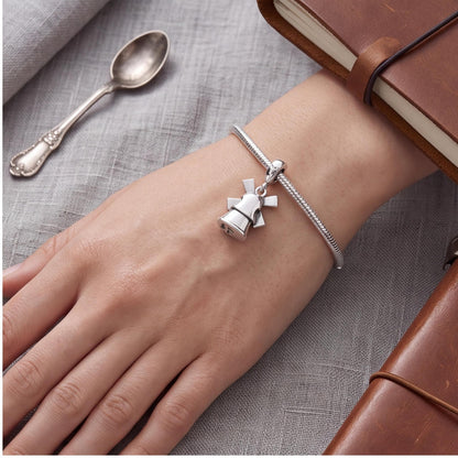 Dutch Windmill Charm close-up on a bracelet