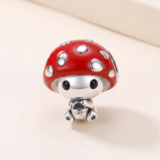 Mushroom Character Charm in 925 sterling silver with red enamel, fits European-style charm bracelets