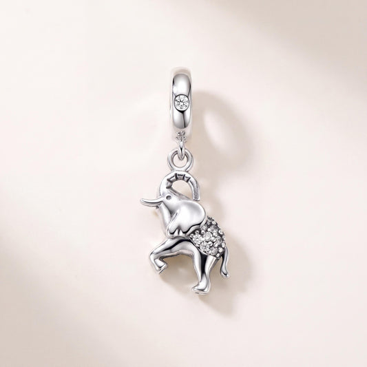 Lucky Elephant Charm in 925 sterling silver with sparkling stones, fits European-style charm bracelets