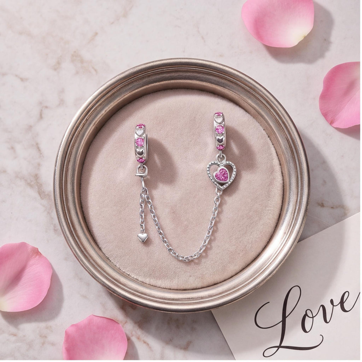 Pink Heart Padlock Chain Charm, sterling silver safety chain charm, photo 7