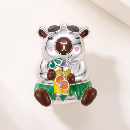 Capybara Holiday Charm in 925 sterling silver with enamel, fits European-style charm bracelets