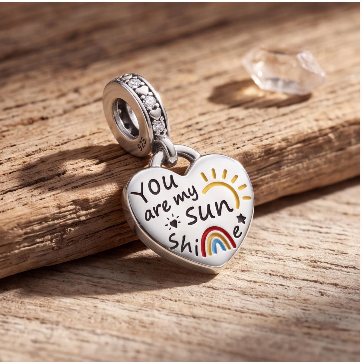 Sunshine Heart Dangle on a silver charm bracelet