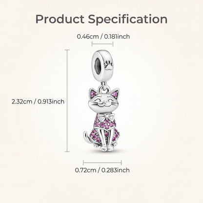 Pink Cat Dangle Charm size and details