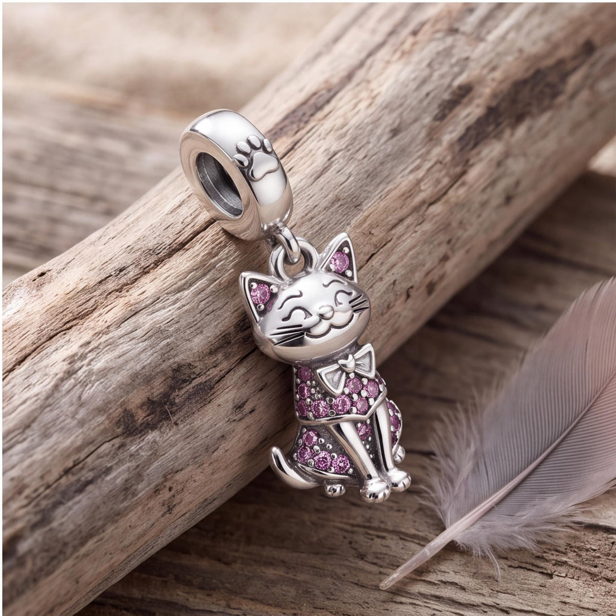 Pink Cat Dangle Charm, sterling silver dangle charm, photo 9