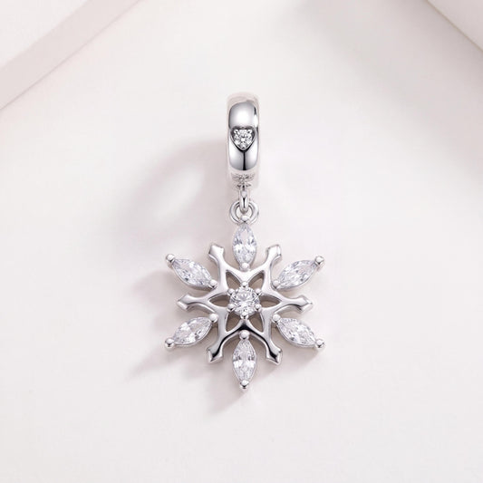 Snowflake Dangle Charm in 925 sterling silver with sparkling stones, fits European-style charm bracelets