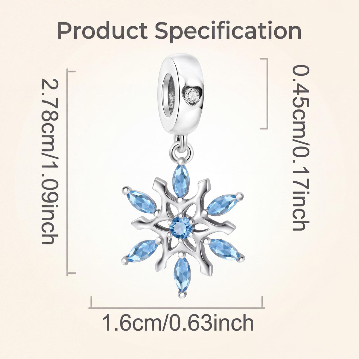 Blue Snowflake Charm size and details