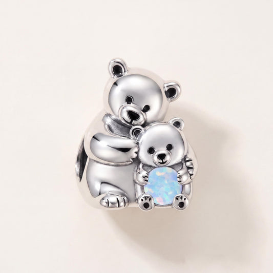 Mother Polar Bear Charm in 925 sterling silver with blue and white enamel and sparkling stones