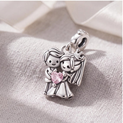 Bride and Groom Charm on a silver charm bracelet