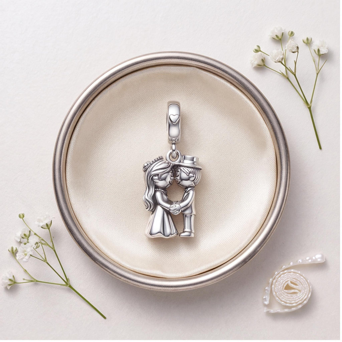 Kissing Bride and Groom Dangle, sterling silver dangle charm, photo 9