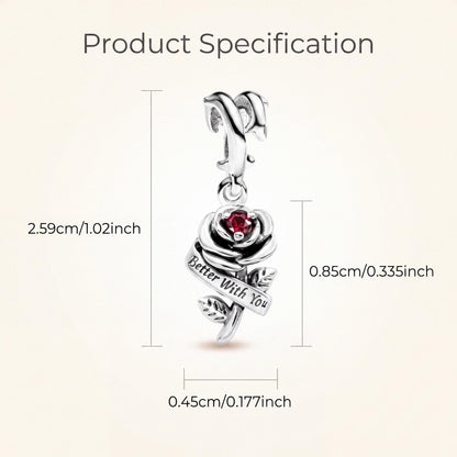Red Rose Dangle Charm size and details