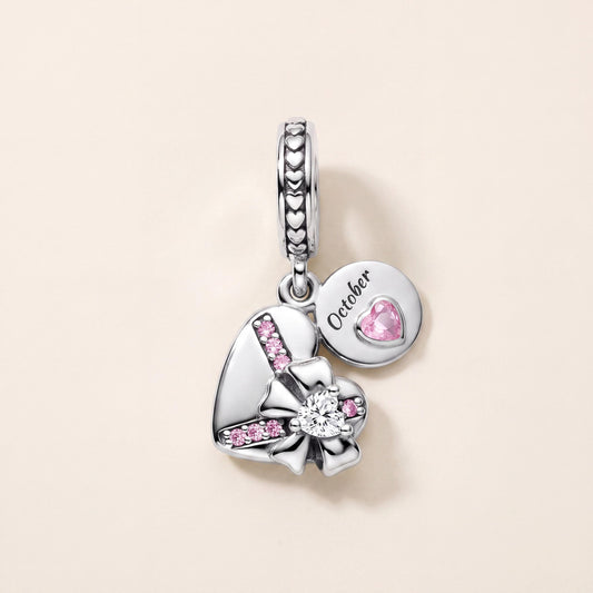 October Gift Box Charm in 925 sterling silver with sparkling stones, fits European-style charm bracelets