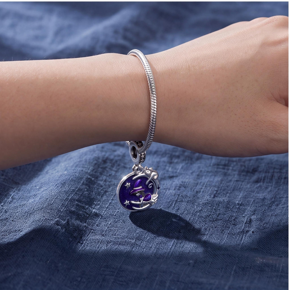 Witch Cat Moon Dangle, sterling silver dangle charm, photo 8