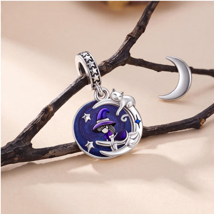 Witch Cat Moon Dangle, sterling silver dangle charm, photo 9