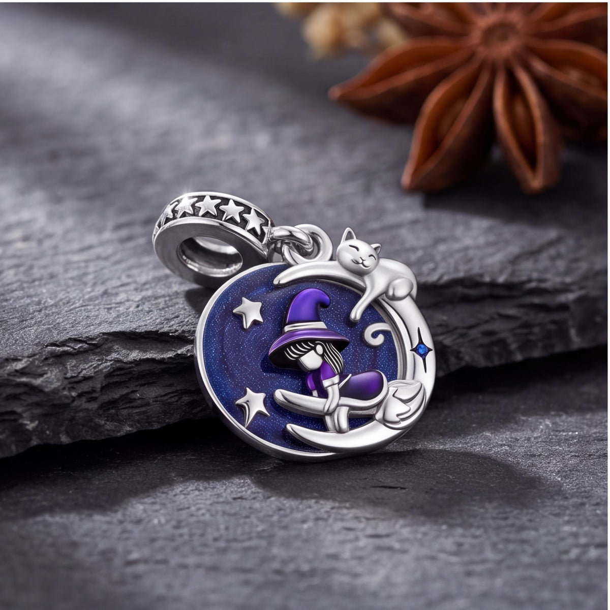 Witch Cat Moon Dangle styled as a gift