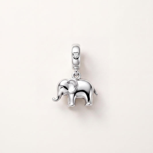 Lucky Elephant Dangle Charm in 925 sterling silver with sparkling stones, fits European-style charm bracelets