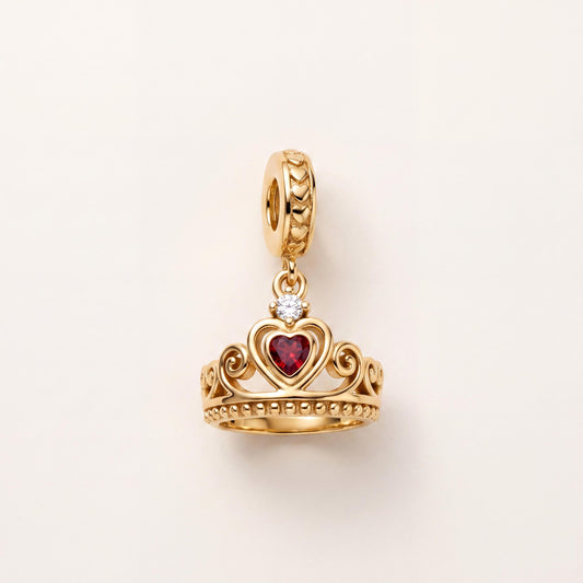 Crown Tiara Charm in 925 sterling silver with sparkling stones, fits European-style charm bracelets