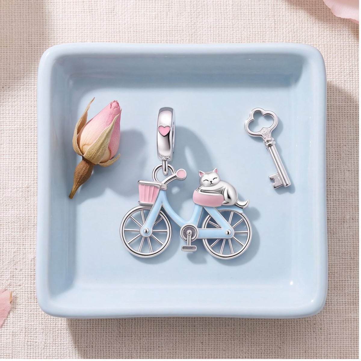 Cat on Bicycle Dangle, sterling silver dangle charm, photo 7