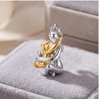Girl Hugging Dog Charm, sterling silver dangle charm, photo 7