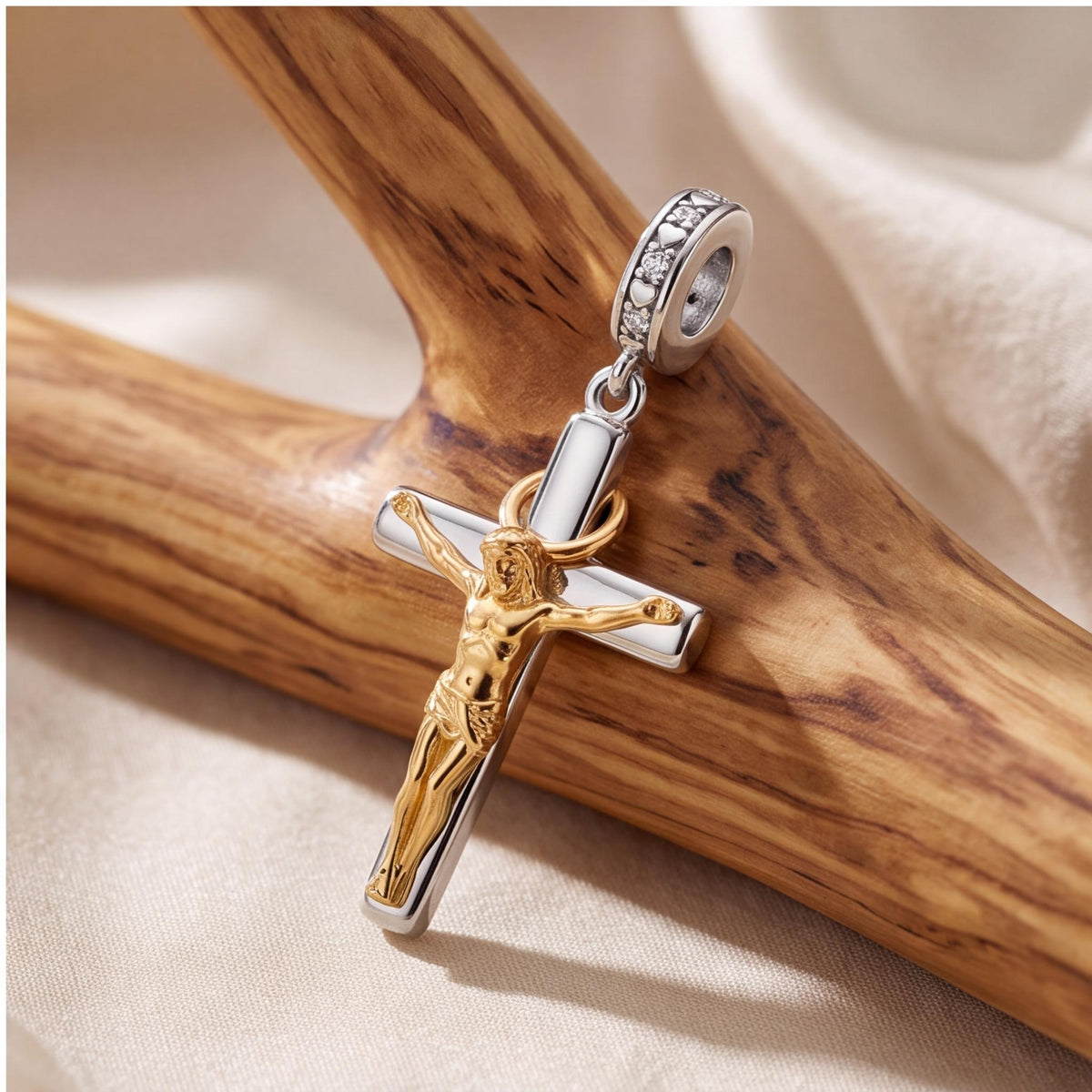 Crucifix Dangle Charm styled as a gift