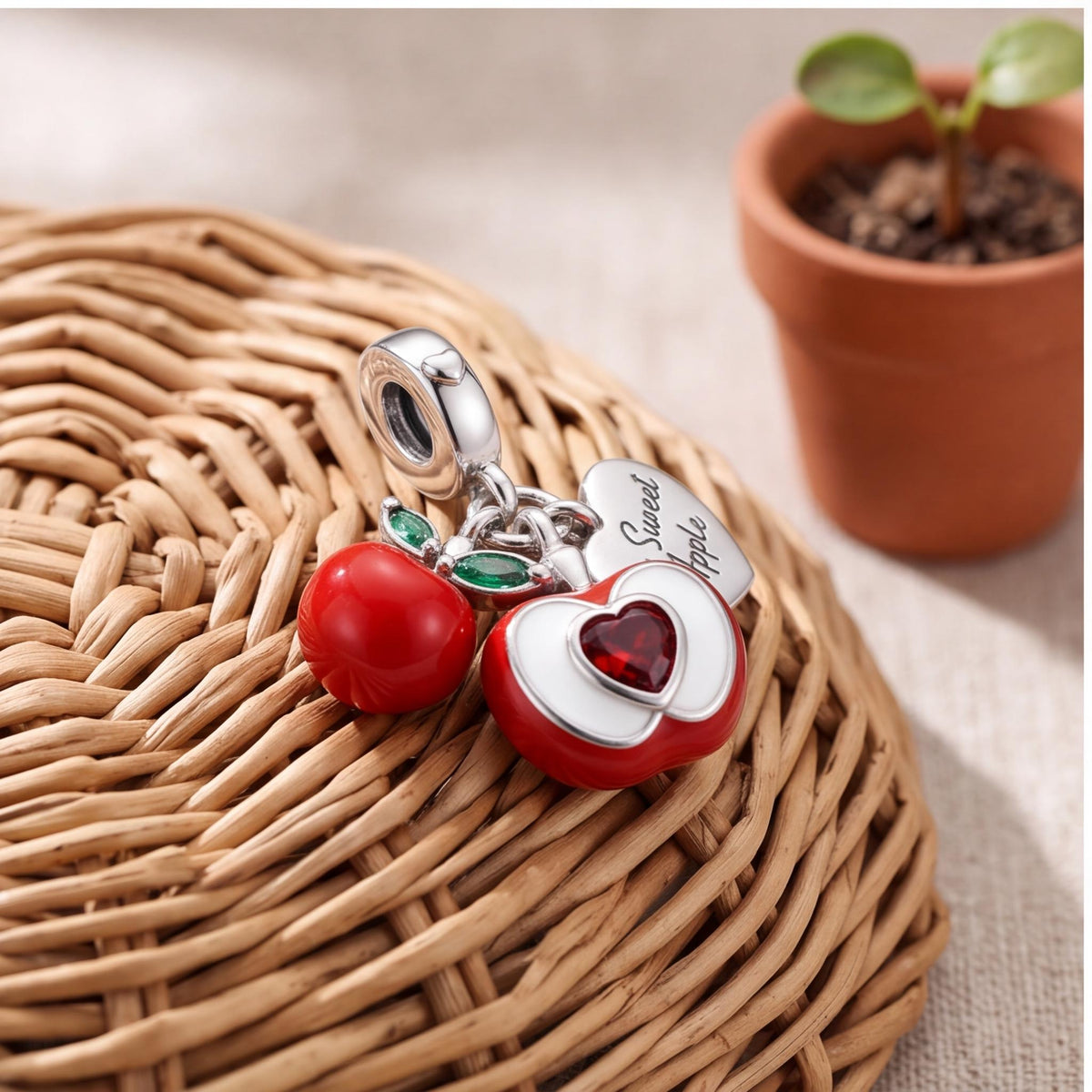 Red Apple Dangle Charm, sterling silver dangle charm, photo 7