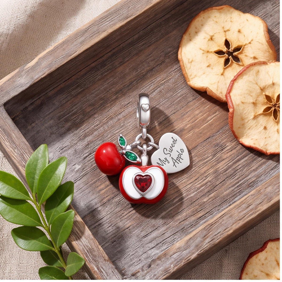 Red Apple Dangle Charm styled as a gift