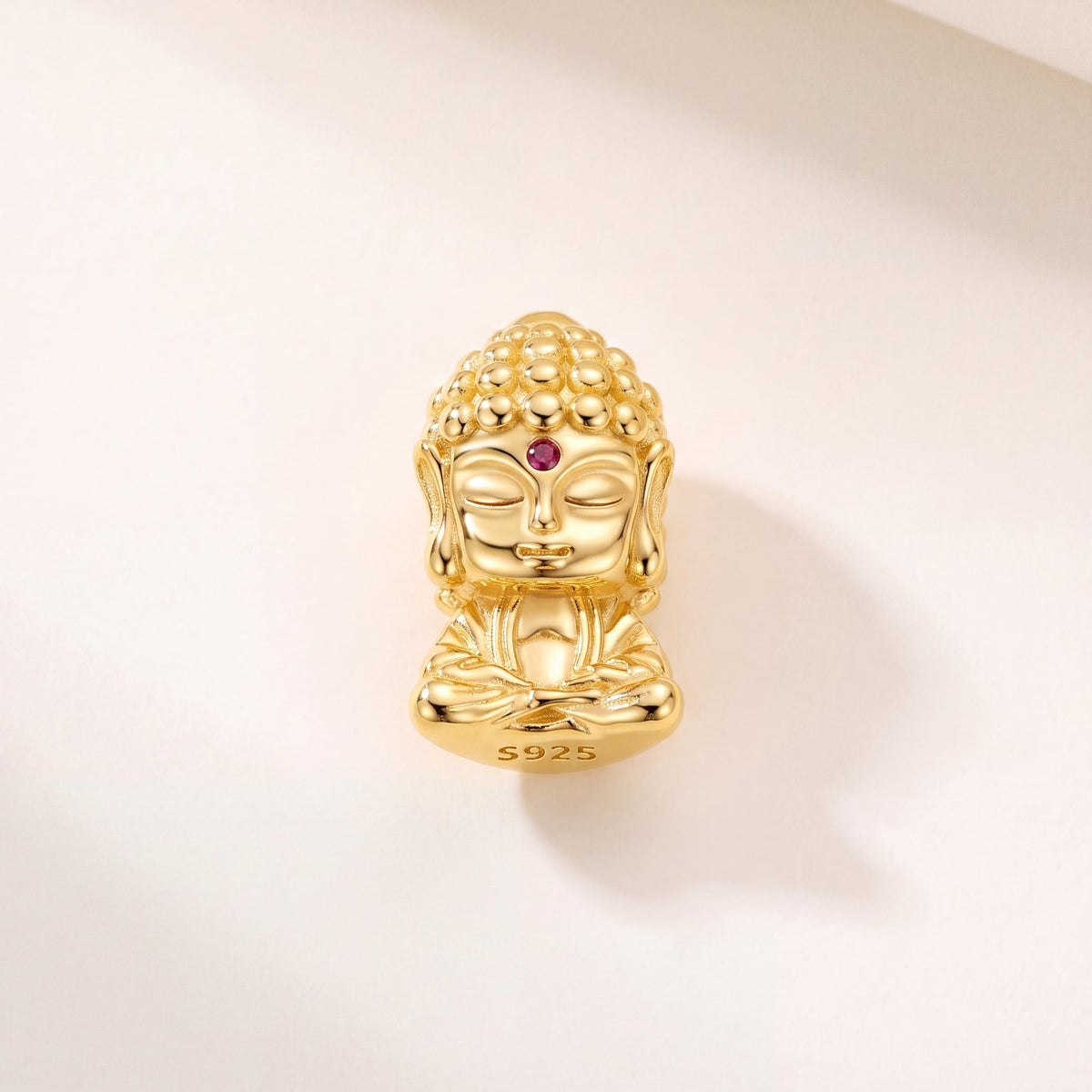 Gold Lotus Buddha Charm in 925 sterling silver with sparkling stones, fits European-style charm bracelets