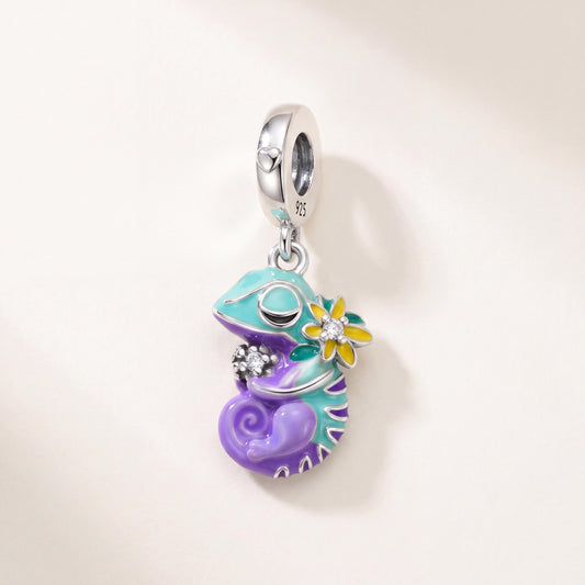 Chameleon Dangle Charm in 925 sterling silver with enamel and sparkling stones, fits European-style charm bracelets