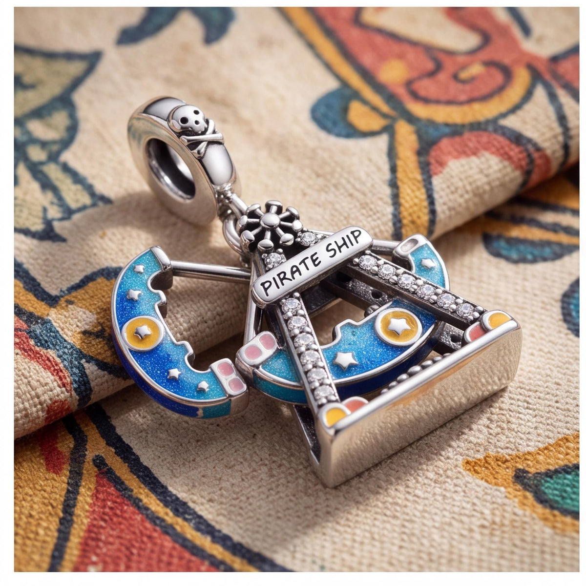 Pirate Ship Charm on a silver charm bracelet