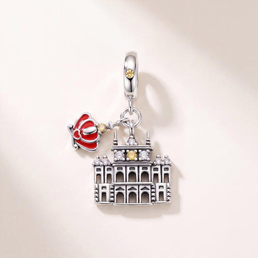 Royal Palace Crown Dangle in 925 sterling silver with red and yellow enamel and sparkling stones