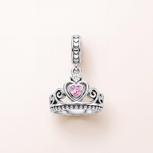 Princess Tiara Charm in 925 sterling silver with sparkling stones, fits European-style charm bracelets
