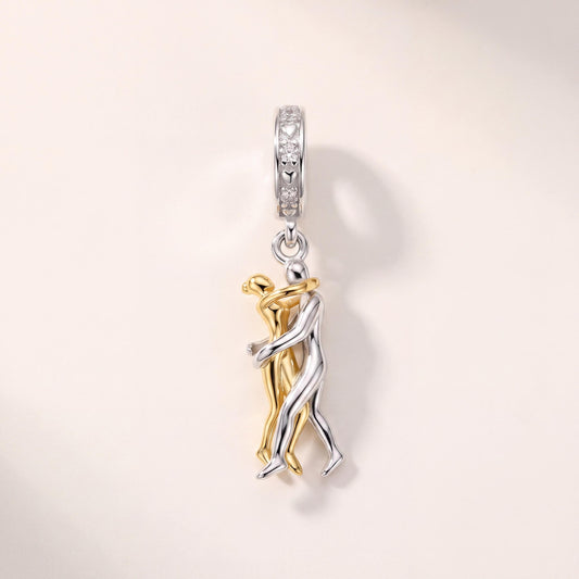 Dancing Couple Dangle Charm in 925 sterling silver with sparkling stones, fits European-style charm bracelets