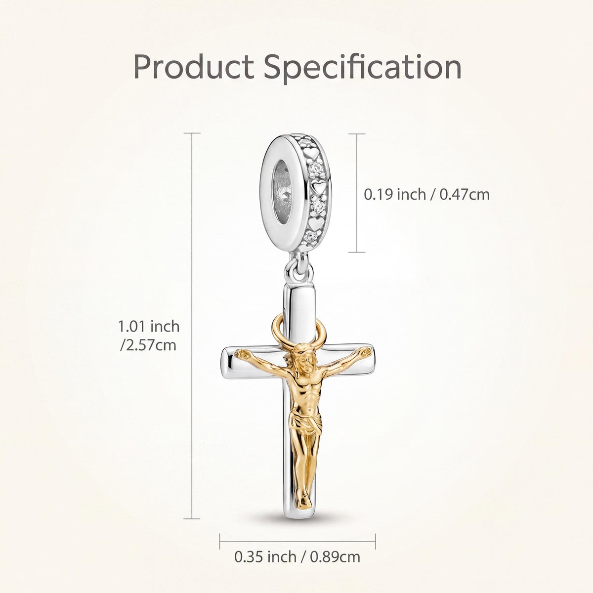 Crucifix Dangle Charm size and details