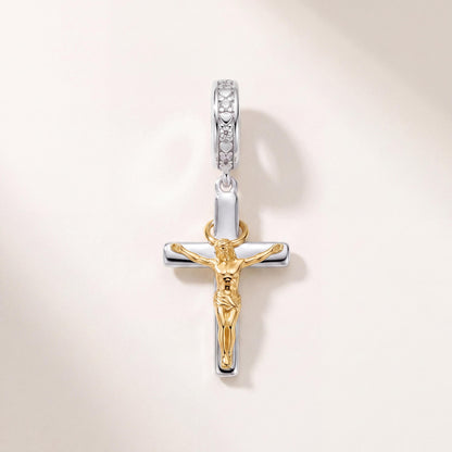 Crucifix Dangle Charm in 925 sterling silver with sparkling stones, fits European-style charm bracelets