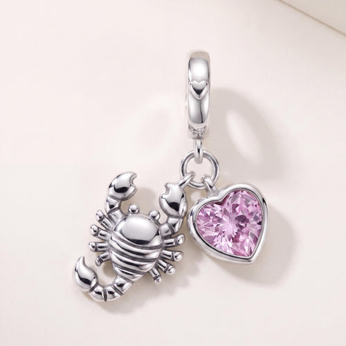 Scorpio Zodiac Charm in 925 sterling silver with sparkling stones, fits European-style charm bracelets