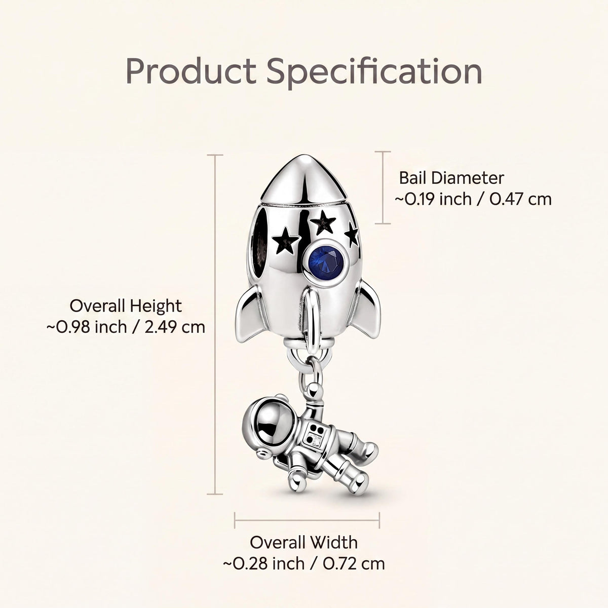 Rocket Astronaut Charm size and details