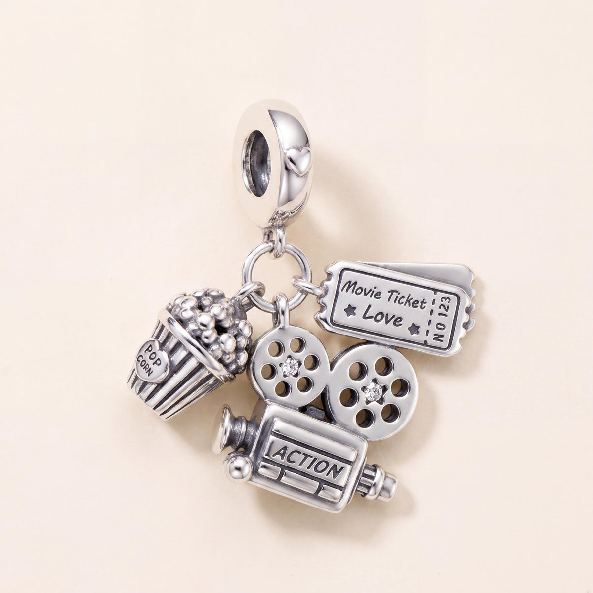 Cinema Dangle Charm in 925 sterling silver with sparkling stones, fits European-style charm bracelets