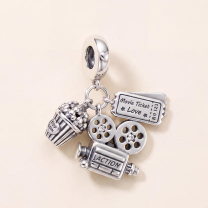 Cinema Dangle Charm in 925 sterling silver with sparkling stones, fits European-style charm bracelets