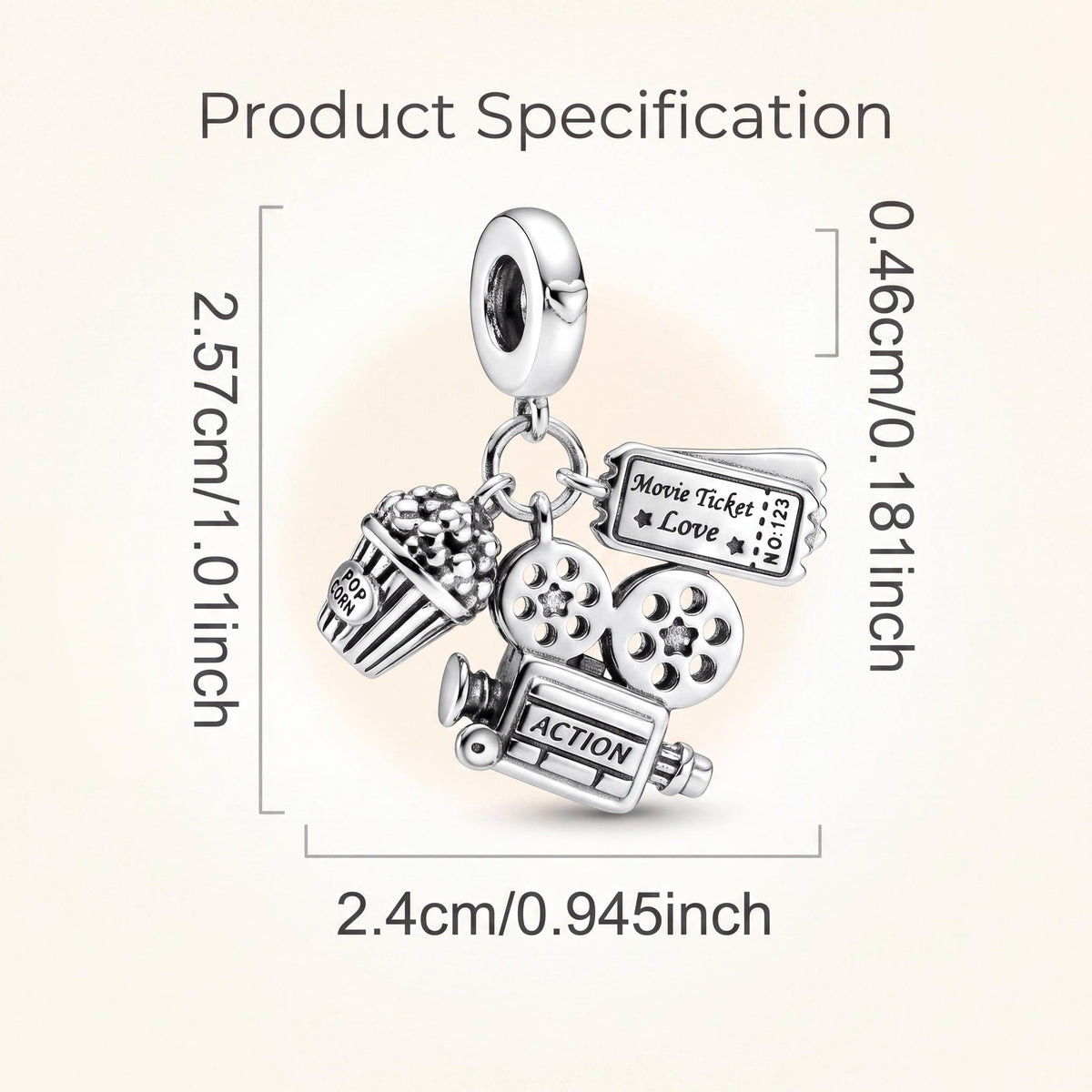 Cinema Dangle Charm size and details