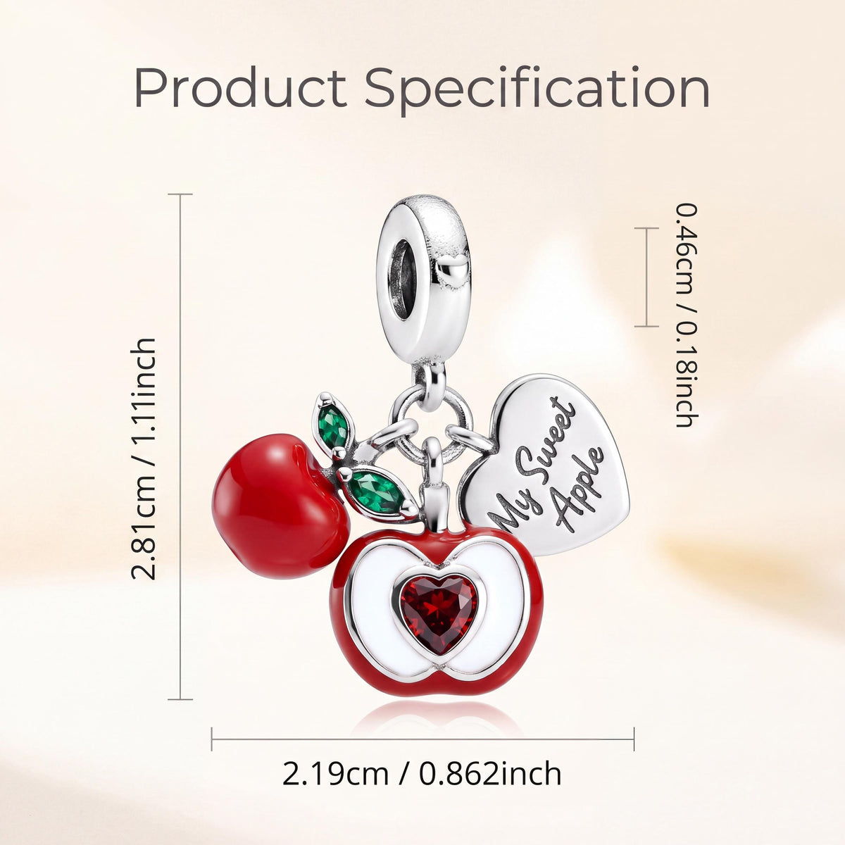 Red Apple Dangle Charm size and details